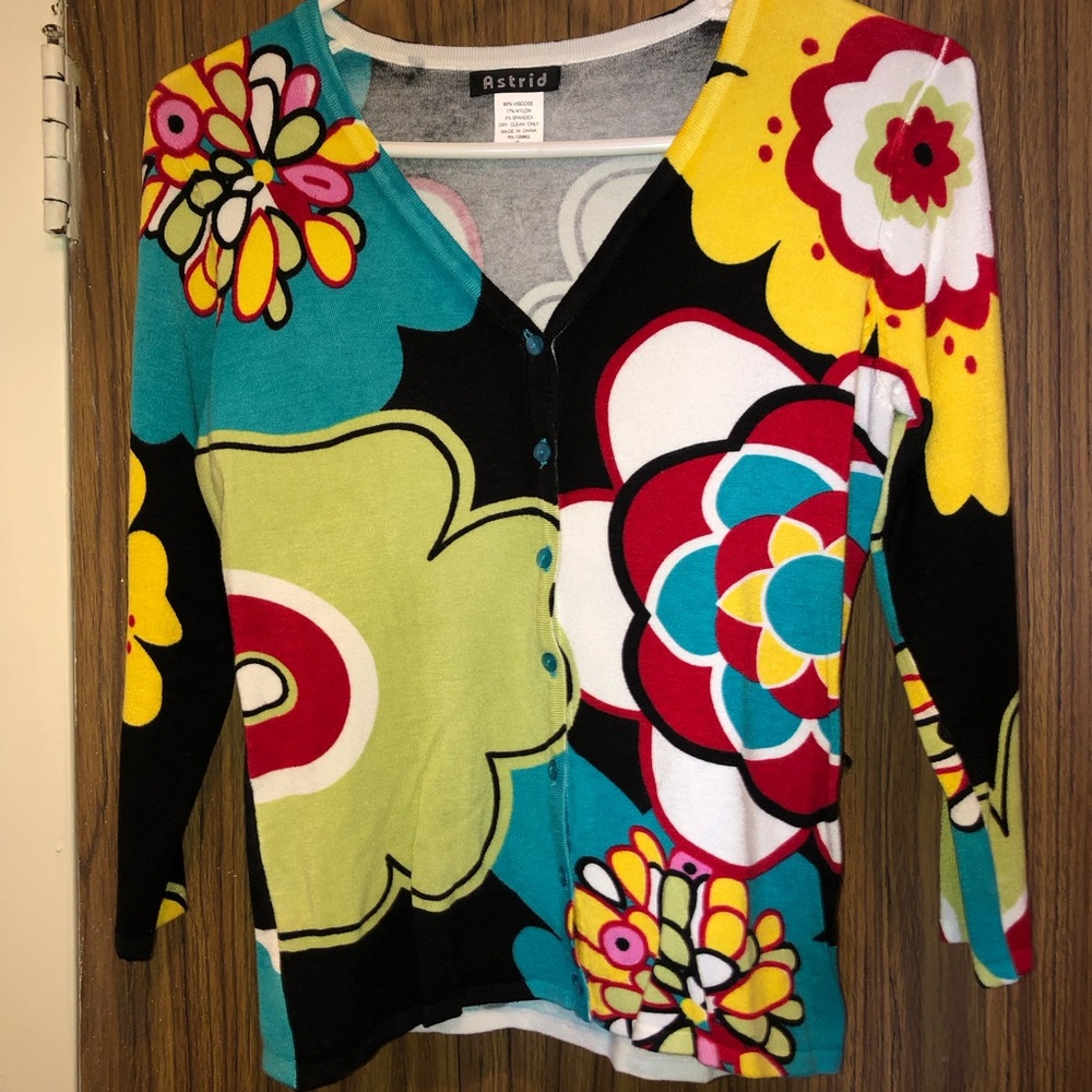 Colorful Floral Cardigan - size small